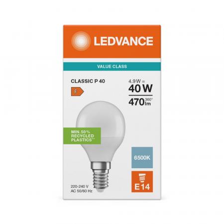 Ledvance E14 LED Tropfenlampe Classic matt 4,9W wie 40W 6500K Tageslichtweiß - Value Class